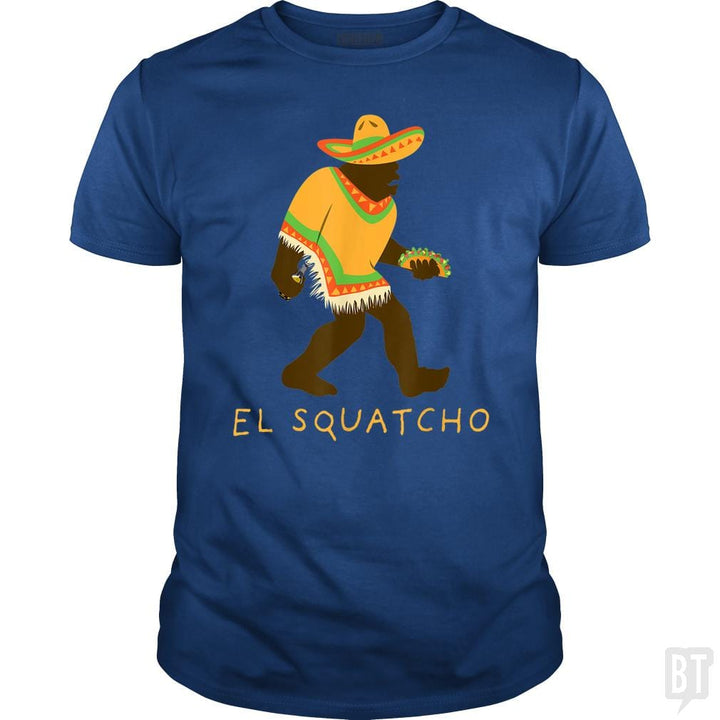 SunFrog-Busted Shakonda Classic Guys / Unisex Tee / Royal Blue / S Funny El Squatcho Bigfoot With Taco, Beer, Pacho,