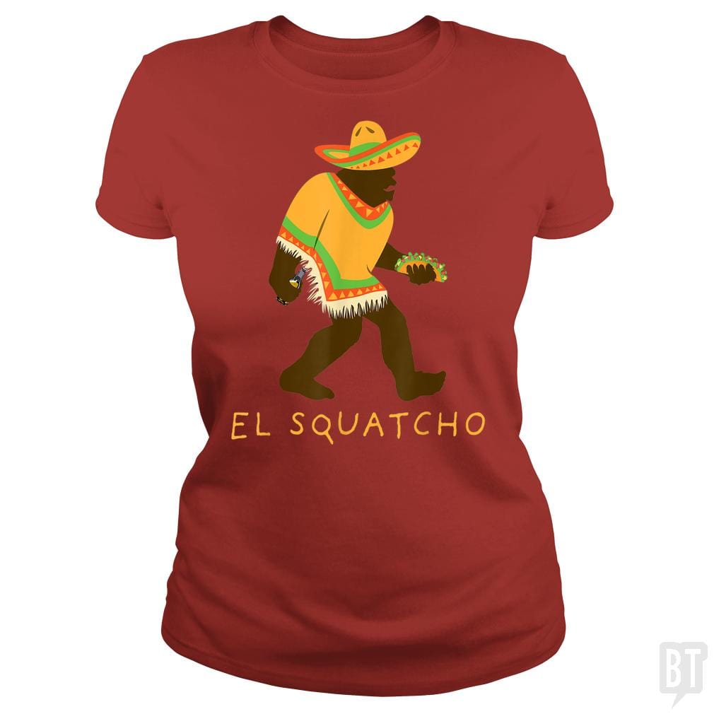 SunFrog-Busted Shakonda Classic Ladies Tee / Red / S Funny El Squatcho Bigfoot With Taco, Beer, Pacho,