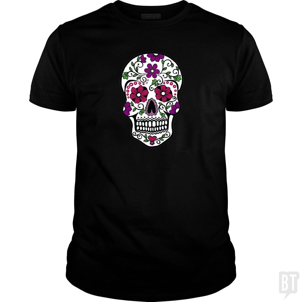 SunFrog-Busted SuperPizzaAwesome2000 Classic Guys / Unisex Tee / Black / S Day of the Dead Skull