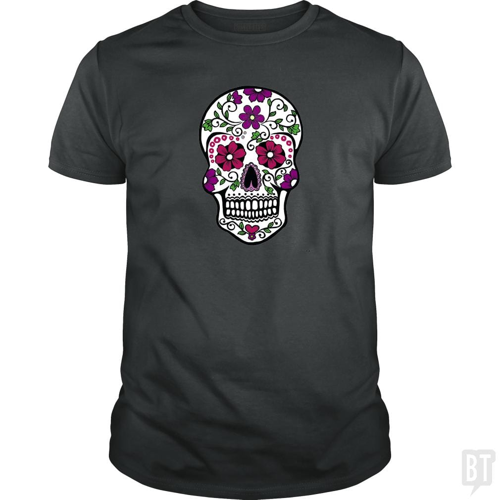 SunFrog-Busted SuperPizzaAwesome2000 Classic Guys / Unisex Tee / Dark Heather / S Day of the Dead Skull