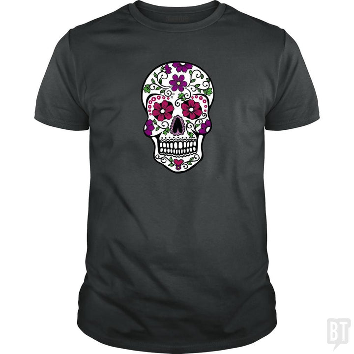 SunFrog-Busted SuperPizzaAwesome2000 Classic Guys / Unisex Tee / Dark Heather / S Day of the Dead Skull
