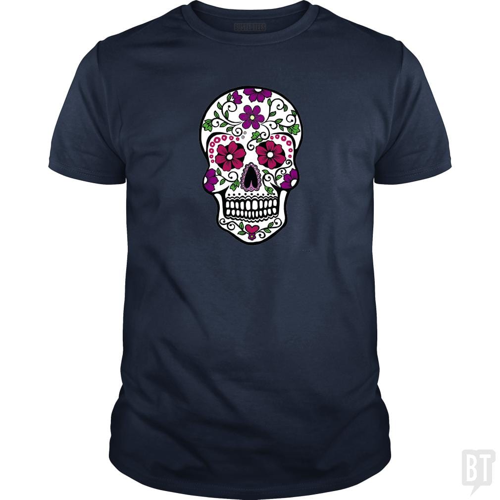 SunFrog-Busted SuperPizzaAwesome2000 Classic Guys / Unisex Tee / Navy Blue / S Day of the Dead Skull
