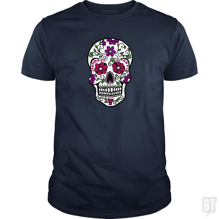 SunFrog-Busted SuperPizzaAwesome2000 Classic Guys / Unisex Tee / Navy Blue / S Day of the Dead Skull