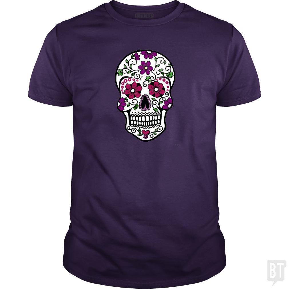 SunFrog-Busted SuperPizzaAwesome2000 Classic Guys / Unisex Tee / Purple / S Day of the Dead Skull
