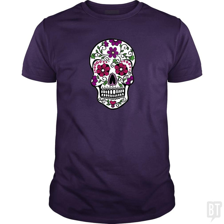 SunFrog-Busted SuperPizzaAwesome2000 Classic Guys / Unisex Tee / Purple / S Day of the Dead Skull