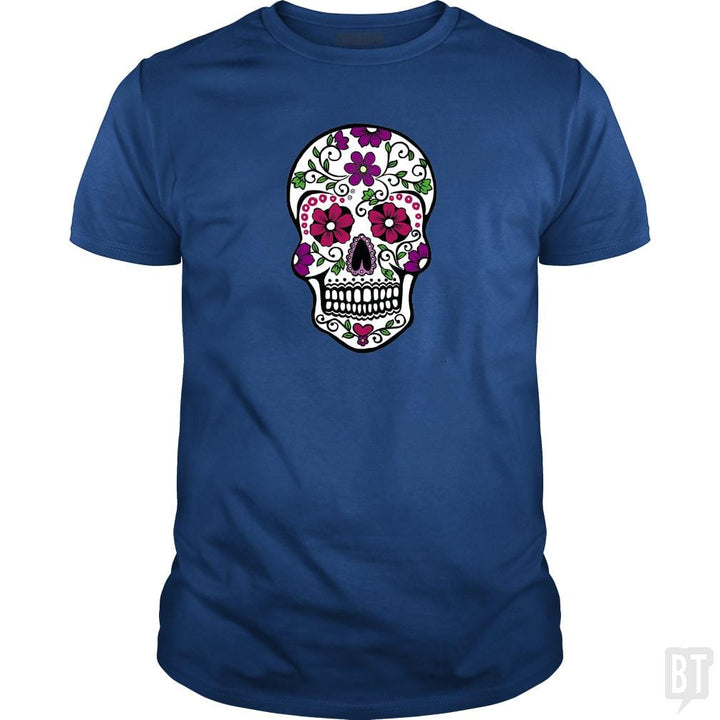 SunFrog-Busted SuperPizzaAwesome2000 Classic Guys / Unisex Tee / Royal Blue / S Day of the Dead Skull