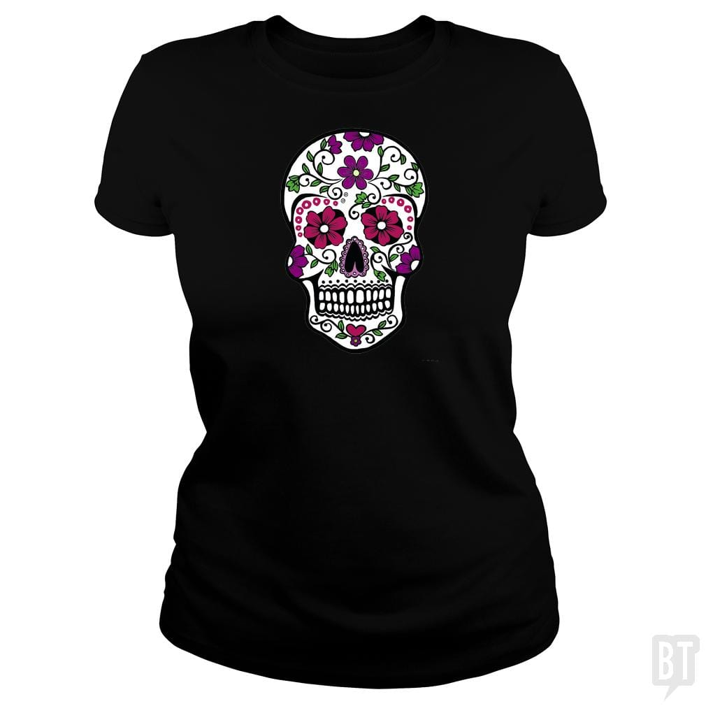 SunFrog-Busted SuperPizzaAwesome2000 Classic Ladies Tee / Black / S Day of the Dead Skull
