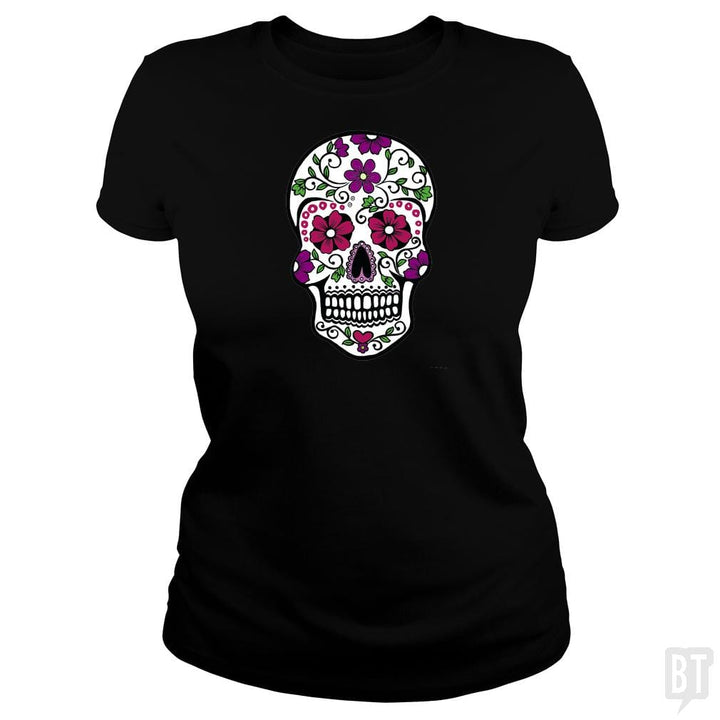 SunFrog-Busted SuperPizzaAwesome2000 Classic Ladies Tee / Black / S Day of the Dead Skull