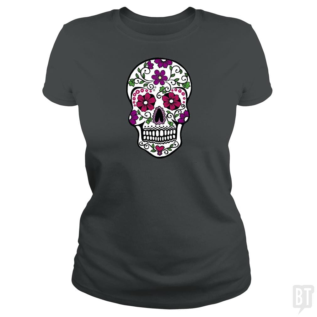 SunFrog-Busted SuperPizzaAwesome2000 Classic Ladies Tee / Dark Heather / S Day of the Dead Skull