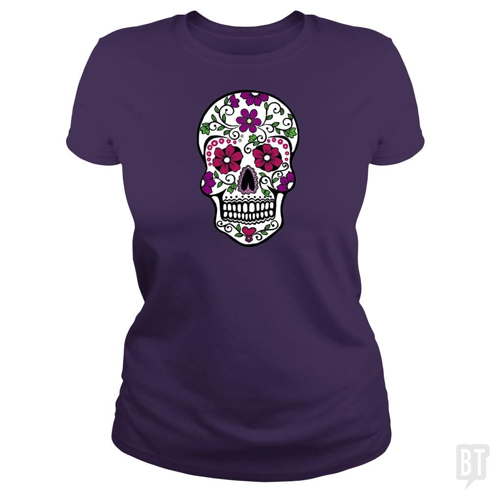 SunFrog-Busted SuperPizzaAwesome2000 Classic Ladies Tee / Purple / S Day of the Dead Skull