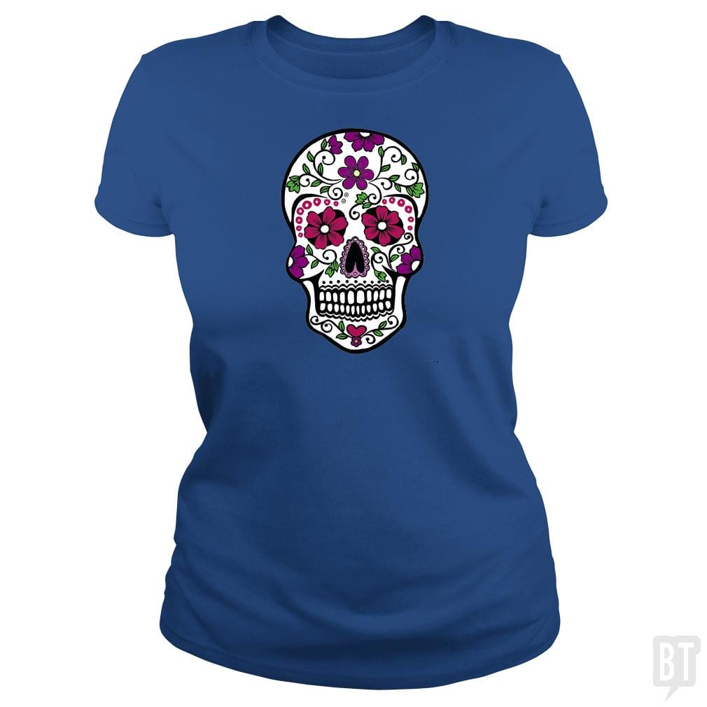 SunFrog-Busted SuperPizzaAwesome2000 Classic Ladies Tee / Royal Blue / S Day of the Dead Skull